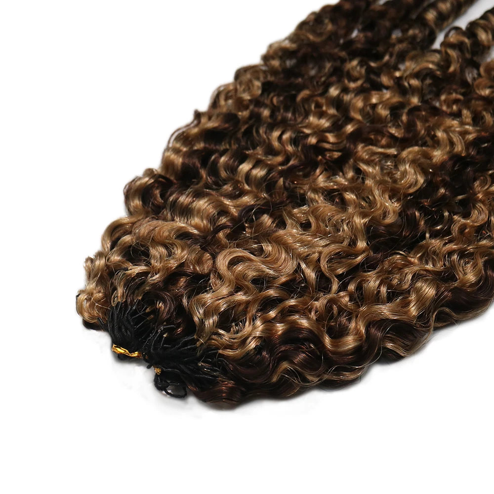 Top view of Ywigs #4/#27 Water Curly Feather Crochet Human Hair showing neat strands and blended color