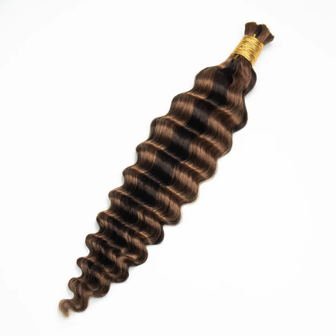 Ywigs #4/#30 Mix Color Deep Wave Bulk Hair Extensions for Braiding one bundle showing full wave texture