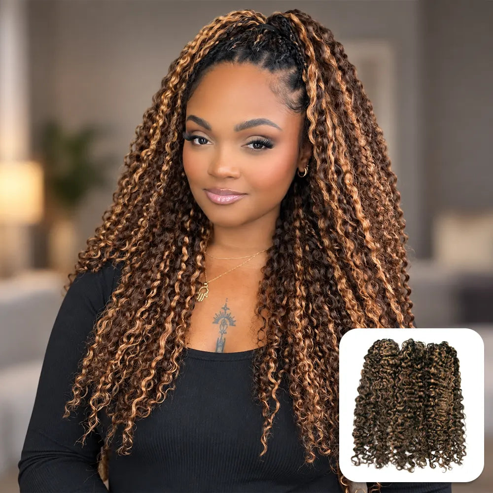 Ywigs #4/30 mix color blend water deep wave feather crochet hair front view for dimensional crochet braid style