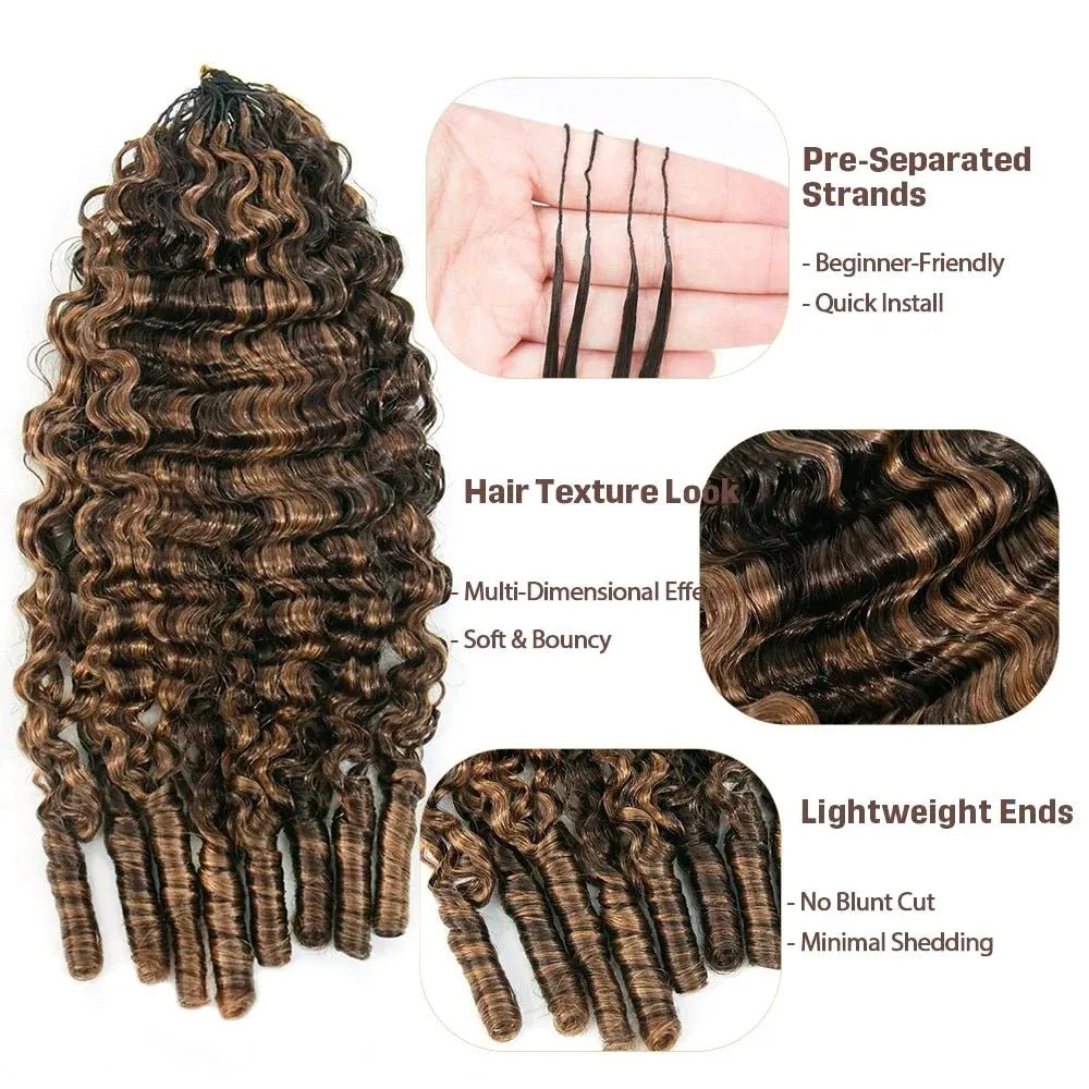 Detailed view of Ywigs #4/#30 Mix Color Blend Water Curly Crochet Human Hair showing the water curly pattern and mixed-color strands