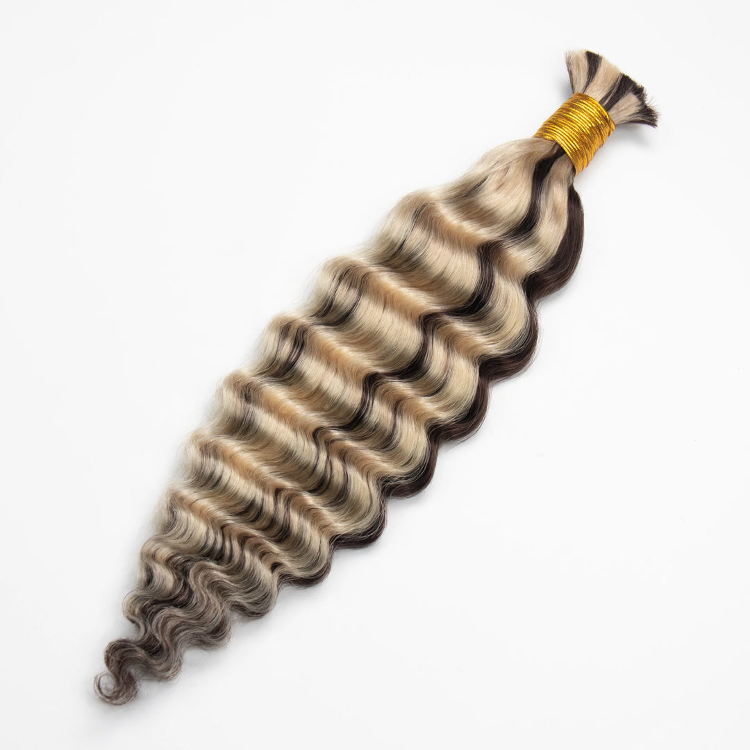 Ywigs #4/#613 Piano Color Deep Wave Bulk Hair Extensions for Braiding one bundle showing full wave texture
