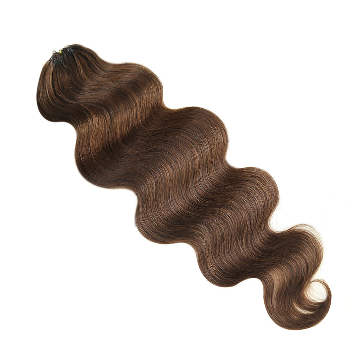 Detailed view of Ywigs #4 Medium Brown Body Wave Human Crochet Hair showing full volume and smooth wave texture
