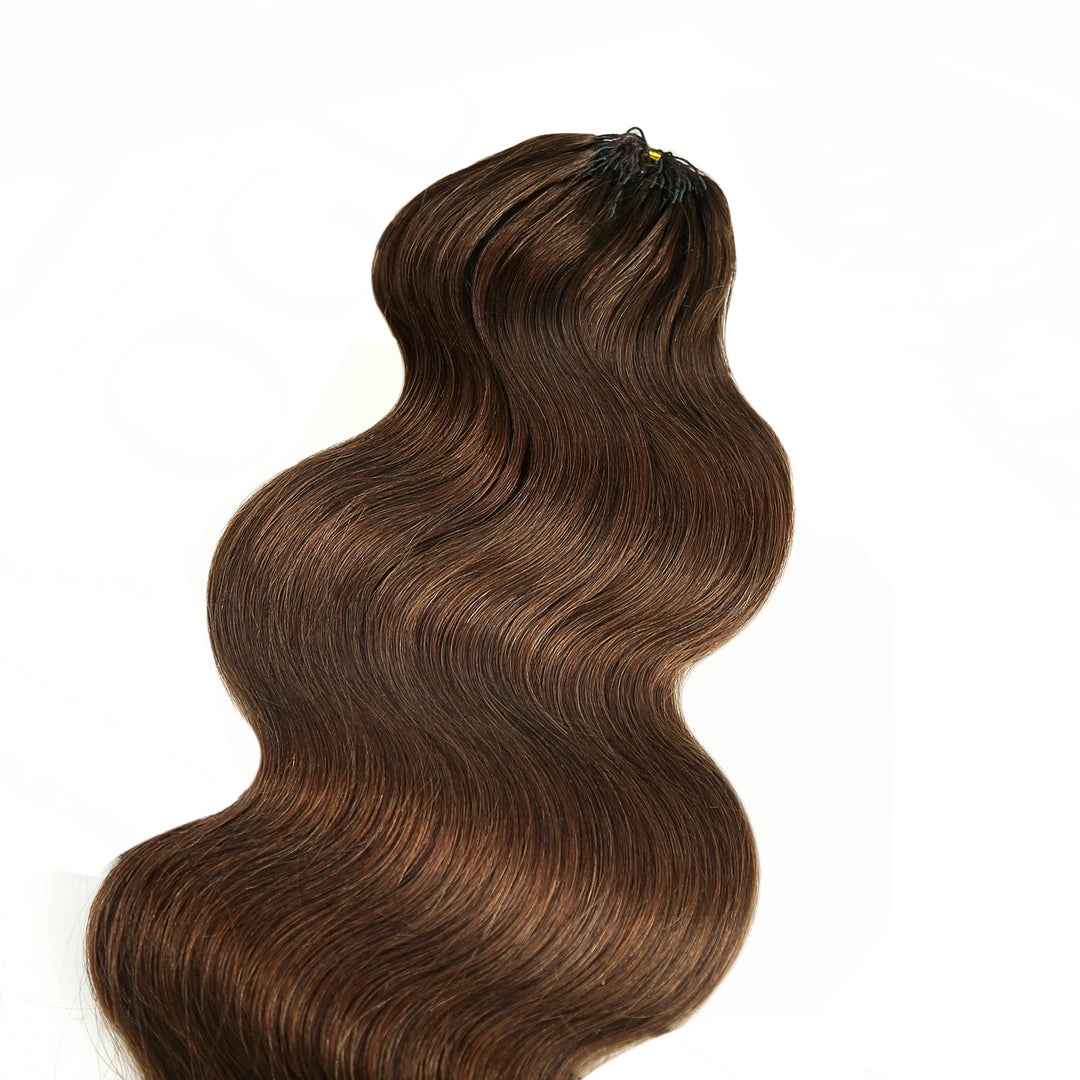 Top view of Ywigs #4 Medium Brown Body Wave Human Crochet Hair showing neat strands and rich brown color