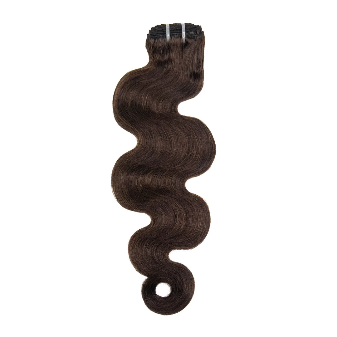 Front view of a Ywigs #4 Medium Brown Burmese Water Curly Human Hair bundle showing its natural-looking wave pattern