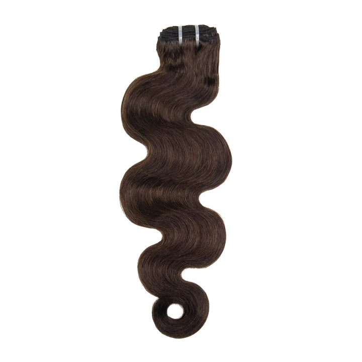 Front view of a Ywigs #4 Medium Brown Burmese Water Curly Human Hair bundle showing its natural-looking wave pattern