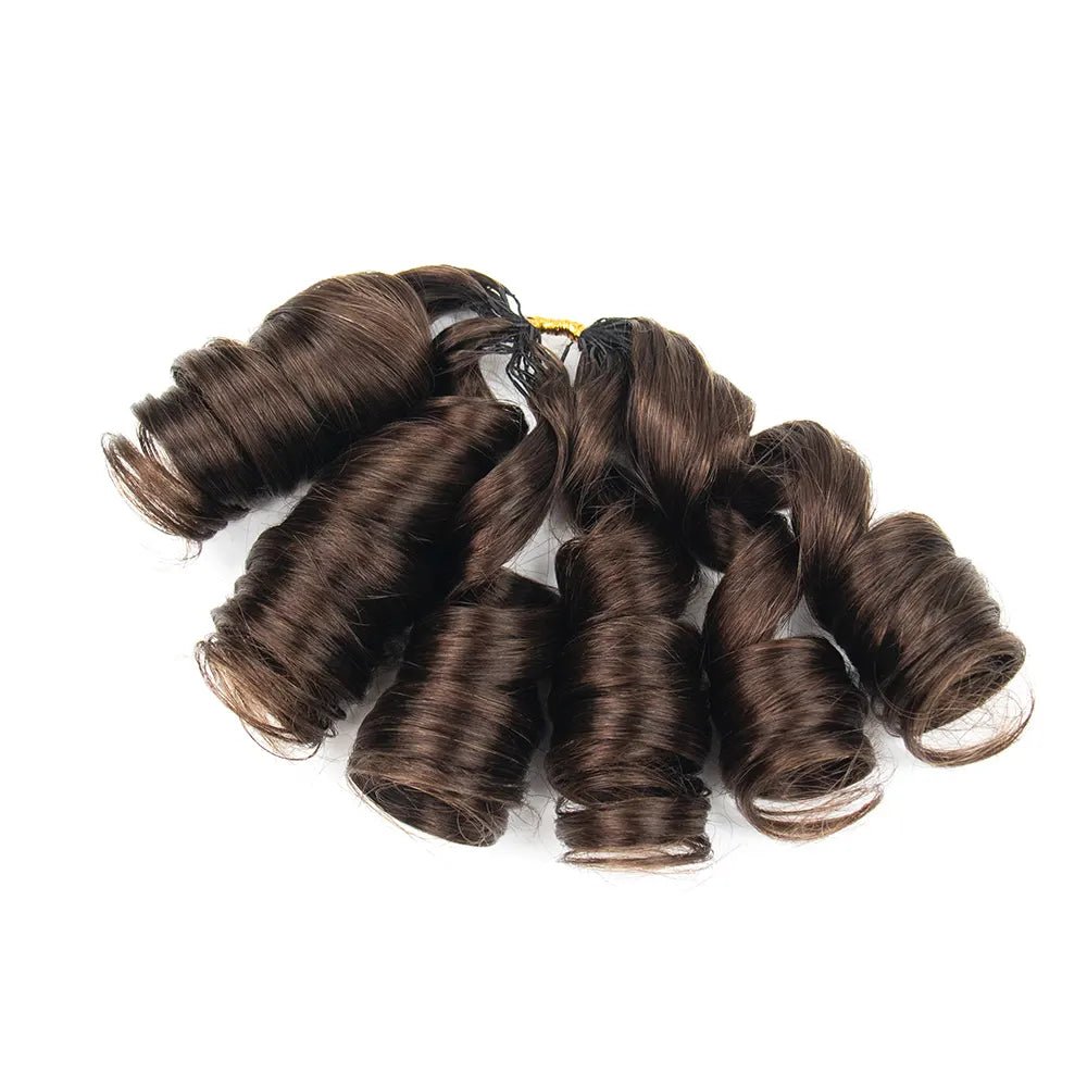 One bundle of Ywigs #4 Medium Brown French Curl Human Crochet Hair showing defined curls and natural volume