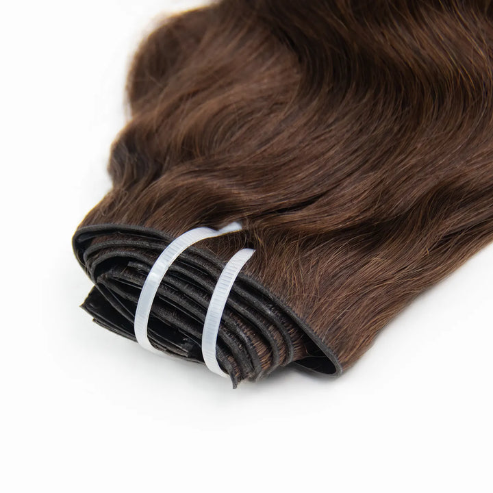 Close-up of the clips on Ywigs #4 Medium Brown Invisible Seamless Clip In Hair Extensions