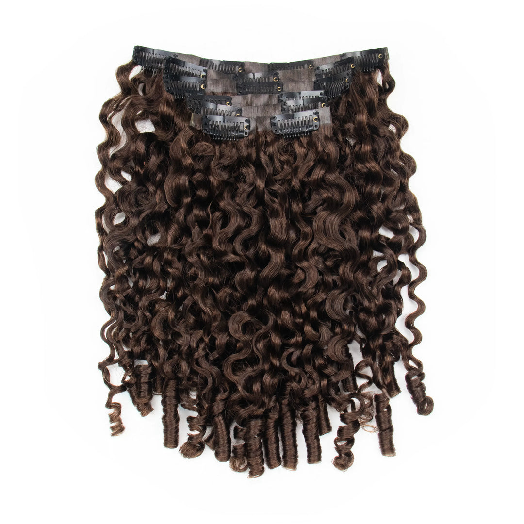 Ywigs #4 Medium Brown Invisible Seamless Edge Clip In Hair Extensions with Water Curly texture