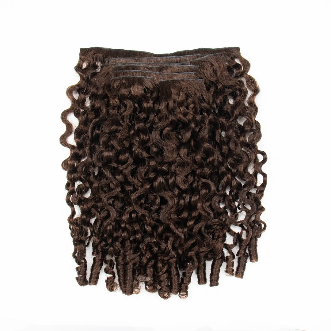 Single Ywigs #4 Medium Brown Water Curly Clip In Hair Extension showing defined curls