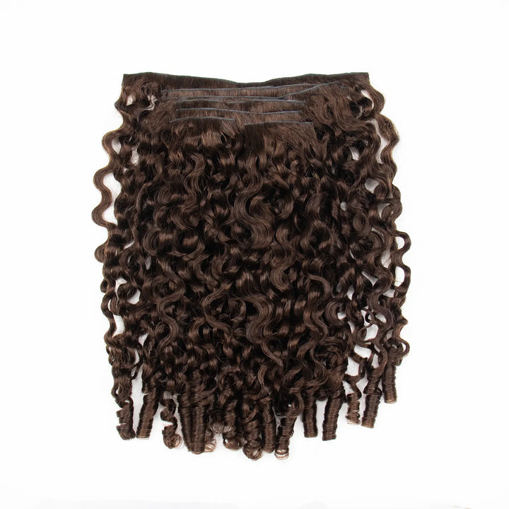 Single Ywigs #4 Medium Brown Water Curly Clip In Hair Extension showing defined curls