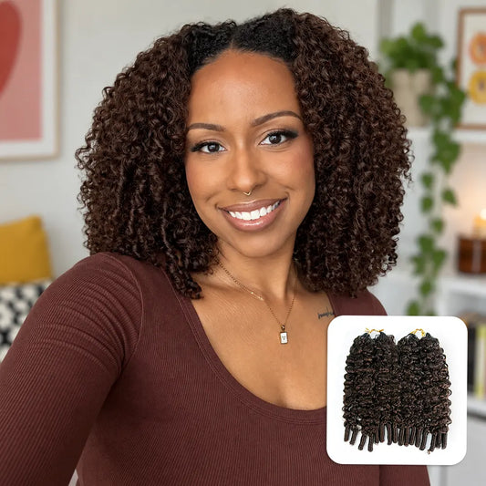 #4 medium brown water curly feather crochet hair