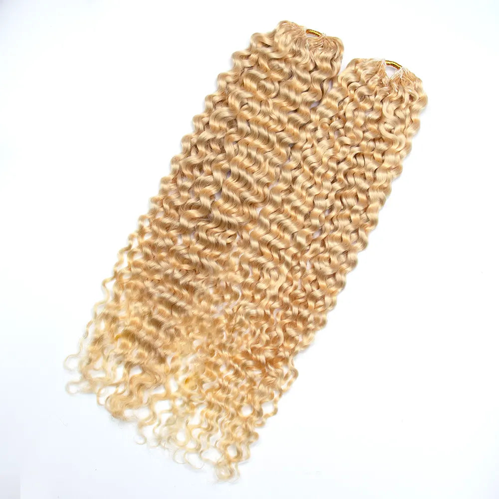 Full-length view of Ywigs #613 Platinum Blonde Water Wave Human Crochet Hair showing flowing waves and a bright blonde shade