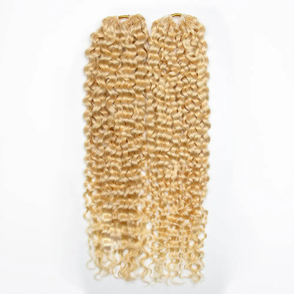 Ywigs #613 Platinum Blonde Water Wave Human Crochet Hair front view showing soft, defined waves and a light blonde color