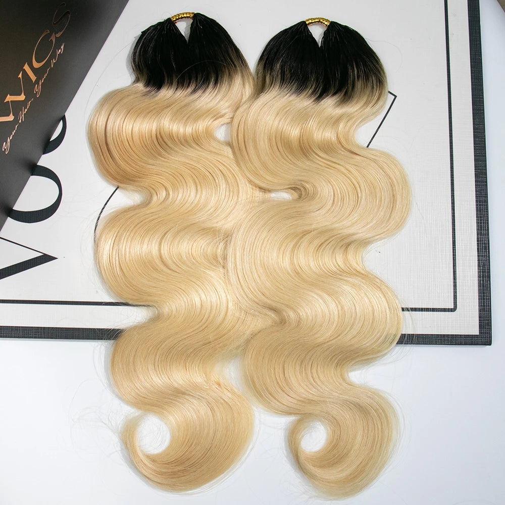 ywigs T1B/613 blonde human crochet hair body wave