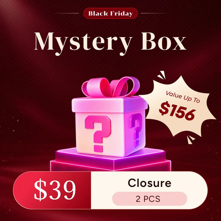Ywigs Black Friday 4x4 Invisible HD Lace Closure Blind Box for $39, featuring a surprise closure texture valued at up to $156