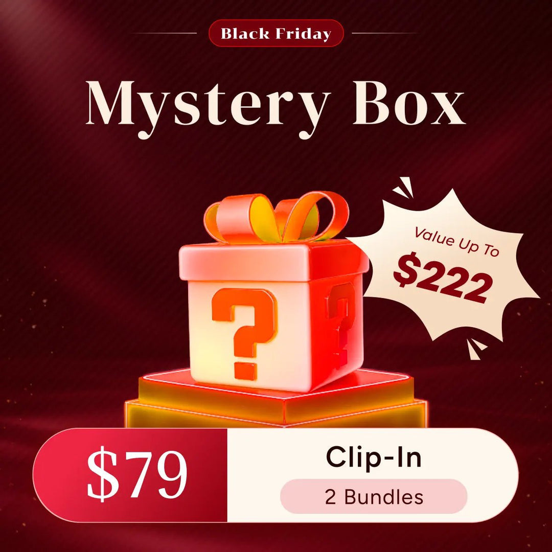 Ywigs Black Friday Clip-In Hair Extensions Mystery Box for $79, featuring 2 bundles of Silky Straight or Deep Curl hair, valued at up to $222