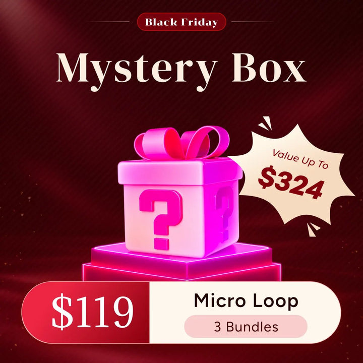 Ywigs Black Friday Micro Loop Hair Extension Mystery Box featuring 3 bundles of Silky Straight or Kinky Straight hair for $119, with a value of up to $324