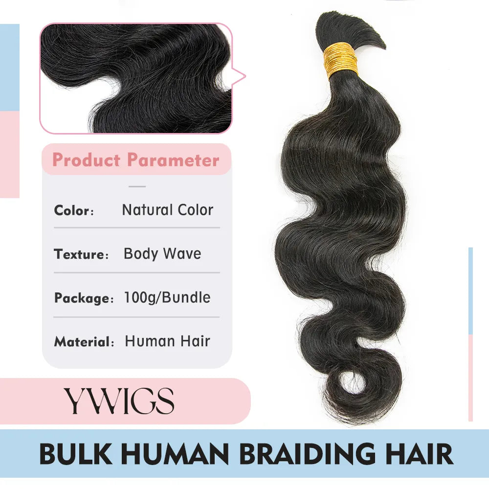 Ywigs One bundle body wave bulk human braiding hair showing full density and soft body waves