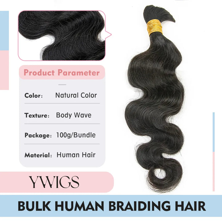 Ywigs One bundle body wave bulk human braiding hair showing full density and soft body waves