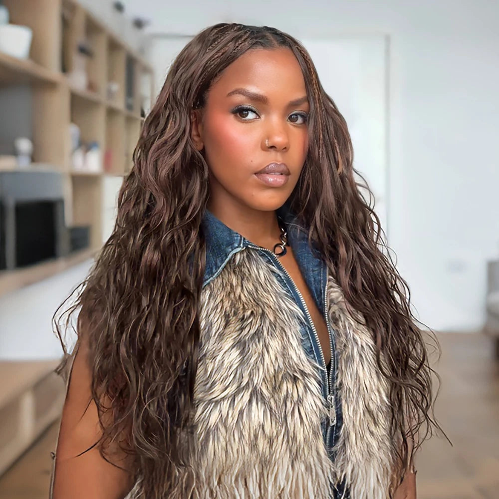 Side angle of Ywigs body wave human crochet hair showing full volume and natural bounce