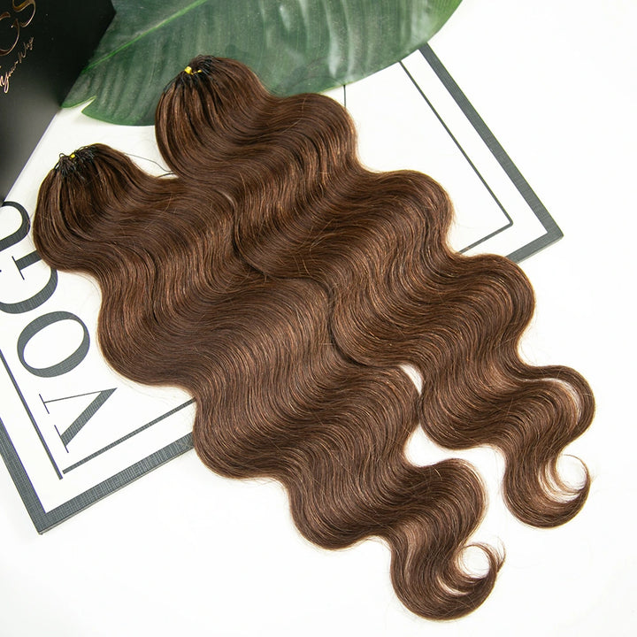  Ywigs 4 Medium Brown body wave feather crochet hair two bundles with multiple pre-separated strands for braids