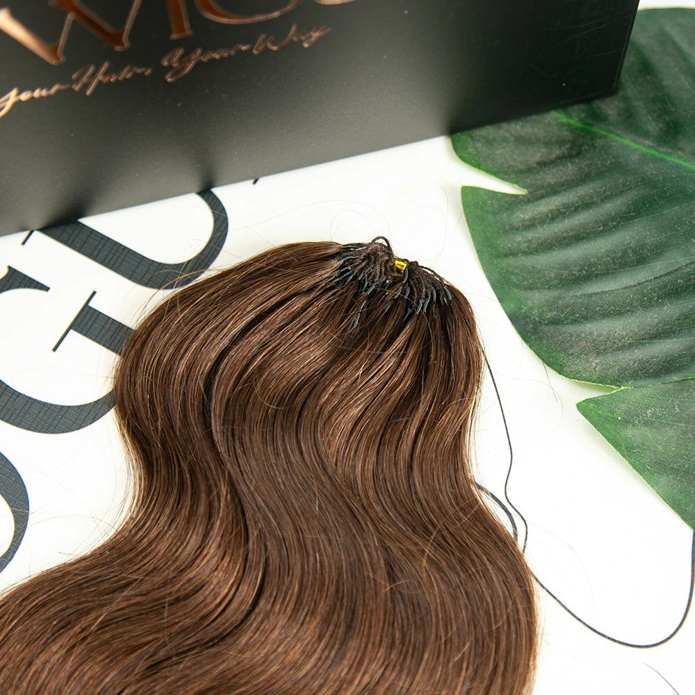 Back length view of Ywigs 4 Medium Brown Body Wave crochet hair showing full bulk and even texture