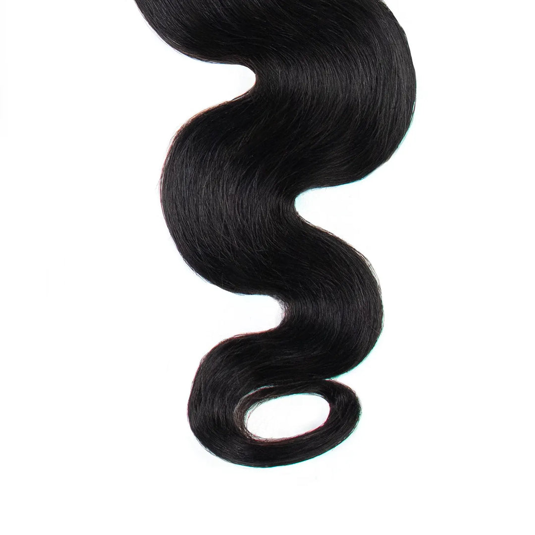 Close-up of the top attachment area of Ywigs Body Wave Miracle Knots Human Crochet Hair, highlighting the hair bundle construction.