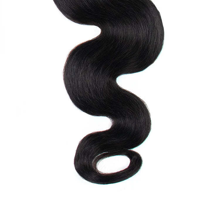 Close-up of the top attachment area of Ywigs Body Wave Miracle Knots Human Crochet Hair, highlighting the hair bundle construction.