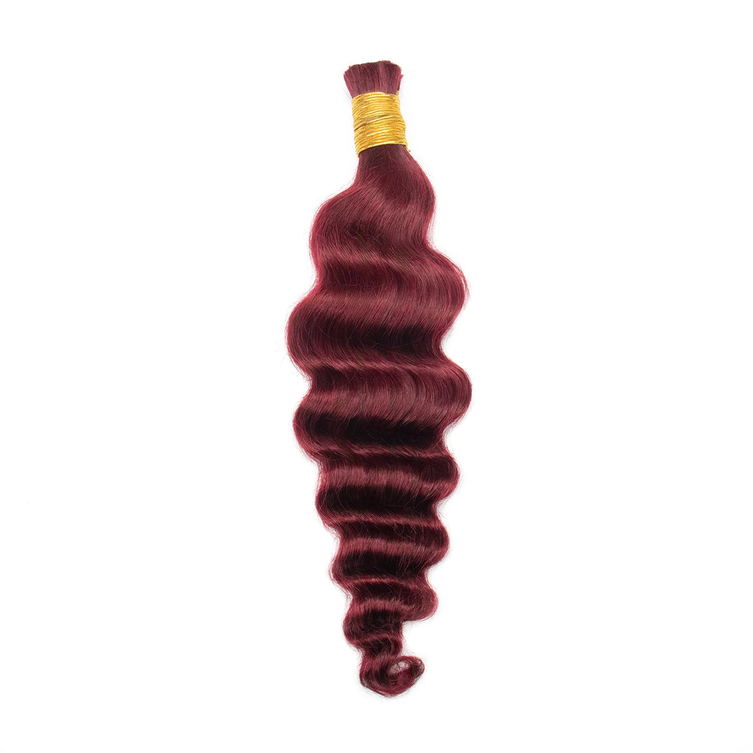 Ywigs Burgundy Loose Deep Wave Bulk Human Braiding Hair one bundle showing full wave texture