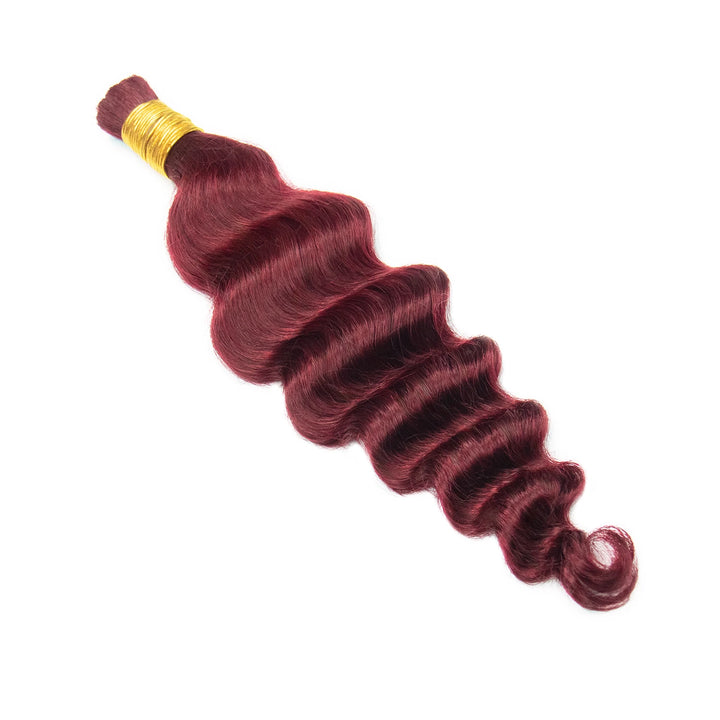 Detailed view of Ywigs Burgundy Loose Deep Wave Bulk Human Braiding Hair showing rich burgundy color and full texture