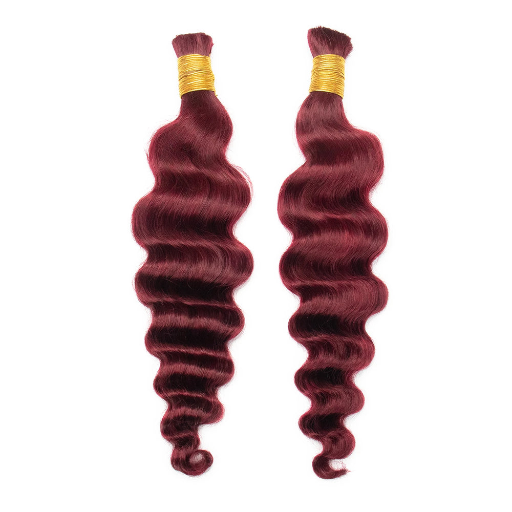 Ywigs Burgundy Loose Deep Wave Bulk Human Braiding Hair one bundle showing full wave texture