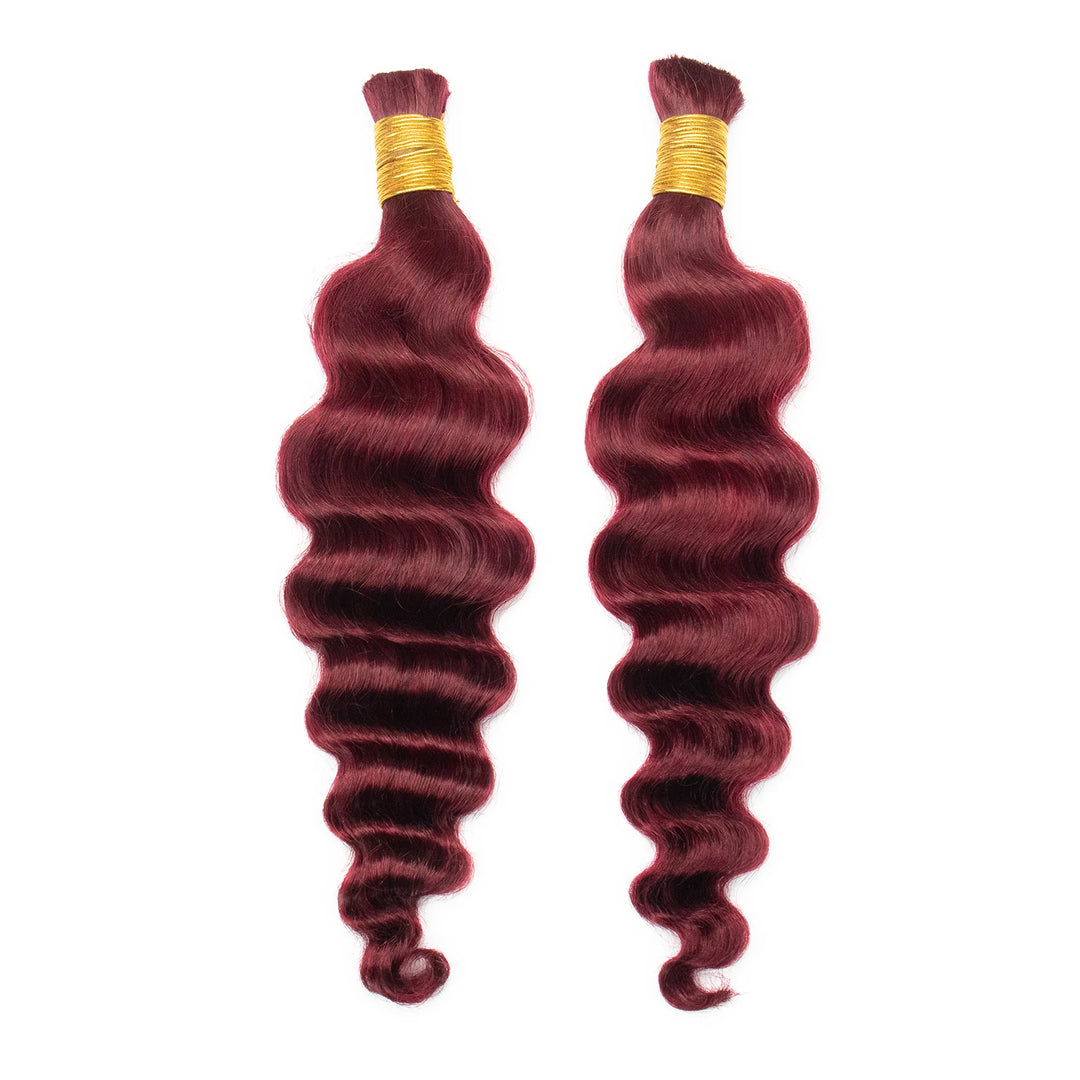 Ywigs Burgundy Loose Deep Wave Bulk Human Braiding Hair one bundle showing full wave texture