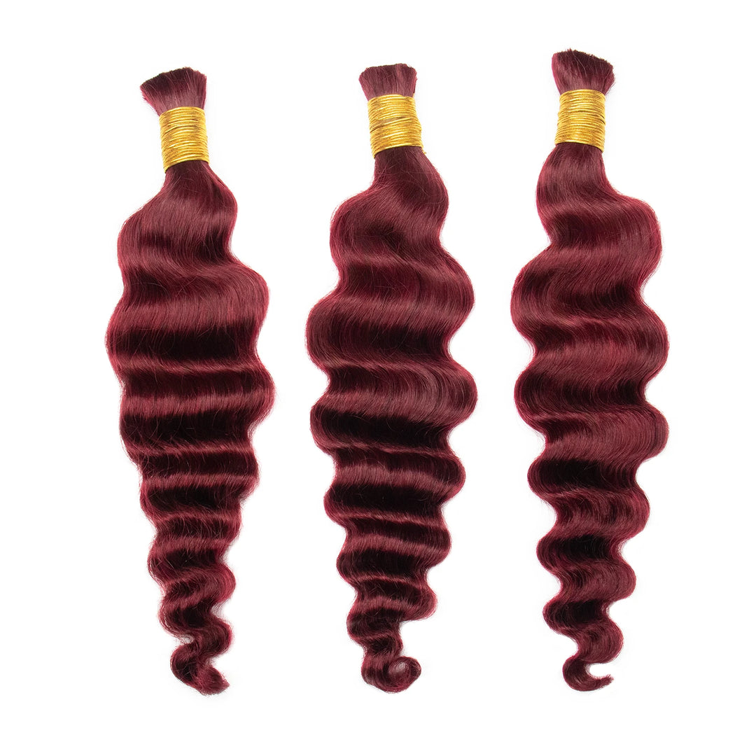 Ywigs Burgundy Loose Deep Wave Bulk Human Braiding Hair front view