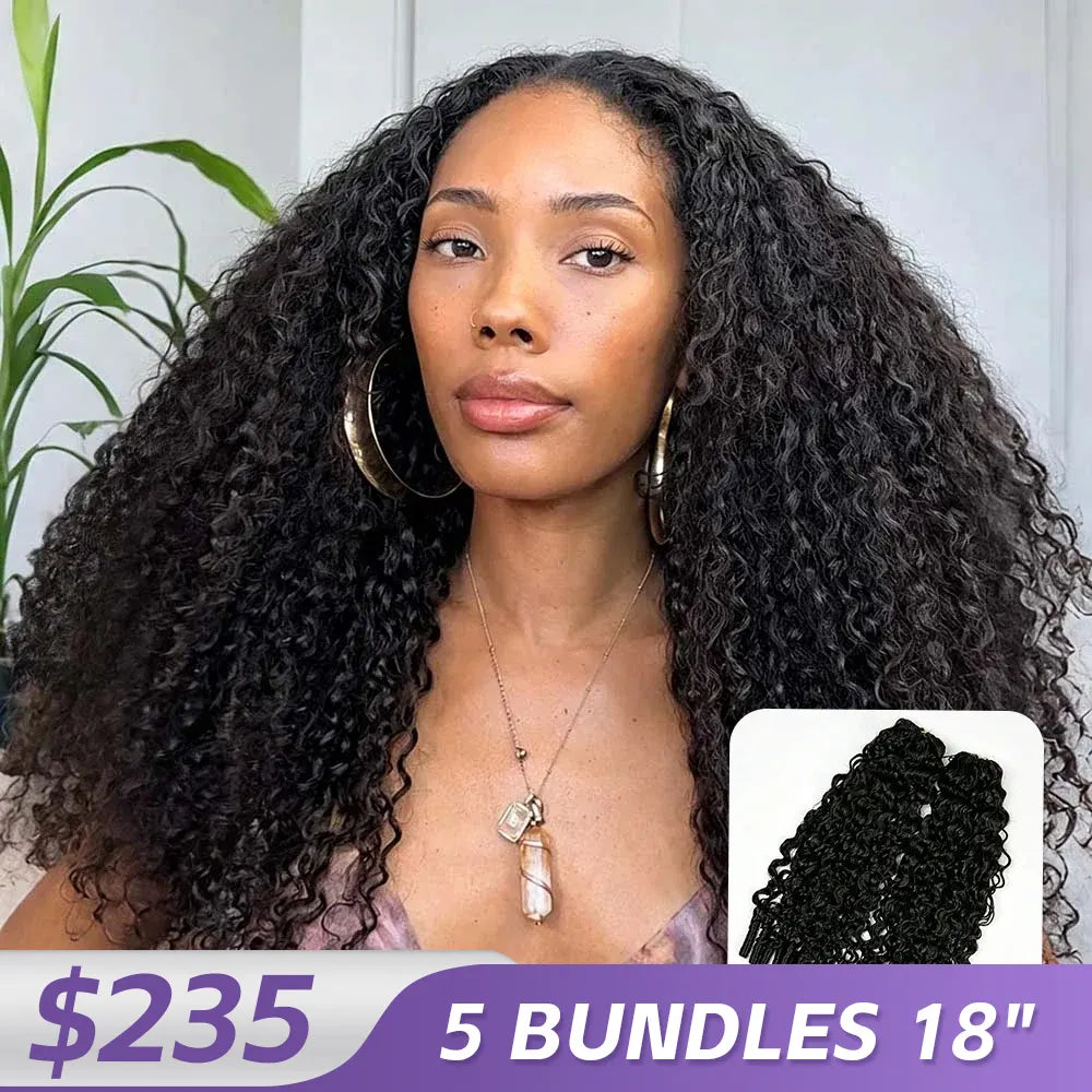 Natural Black Water Curly human crochet hair front view for crochet braid style