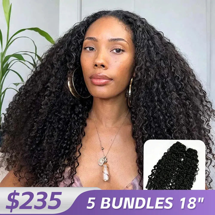 Natural Black Water Curly human crochet hair front view for crochet braid style