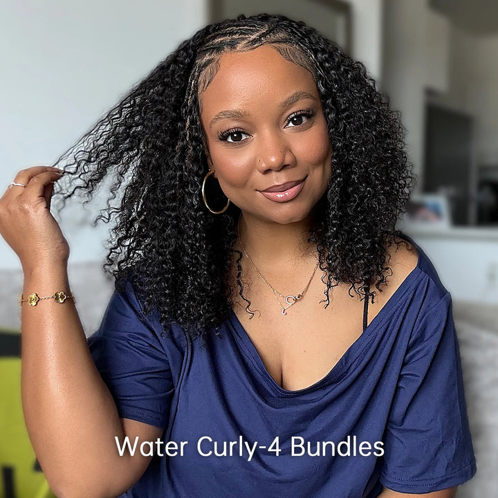 Model wearing Ywigs Burmese Water Curly Human Crochet Hair front view