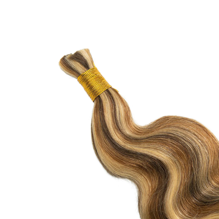 Top view of Ywigs Customized #4/27/30 Body Wave Bulk Human Braiding Hair showing neat strands and dimensional color blend