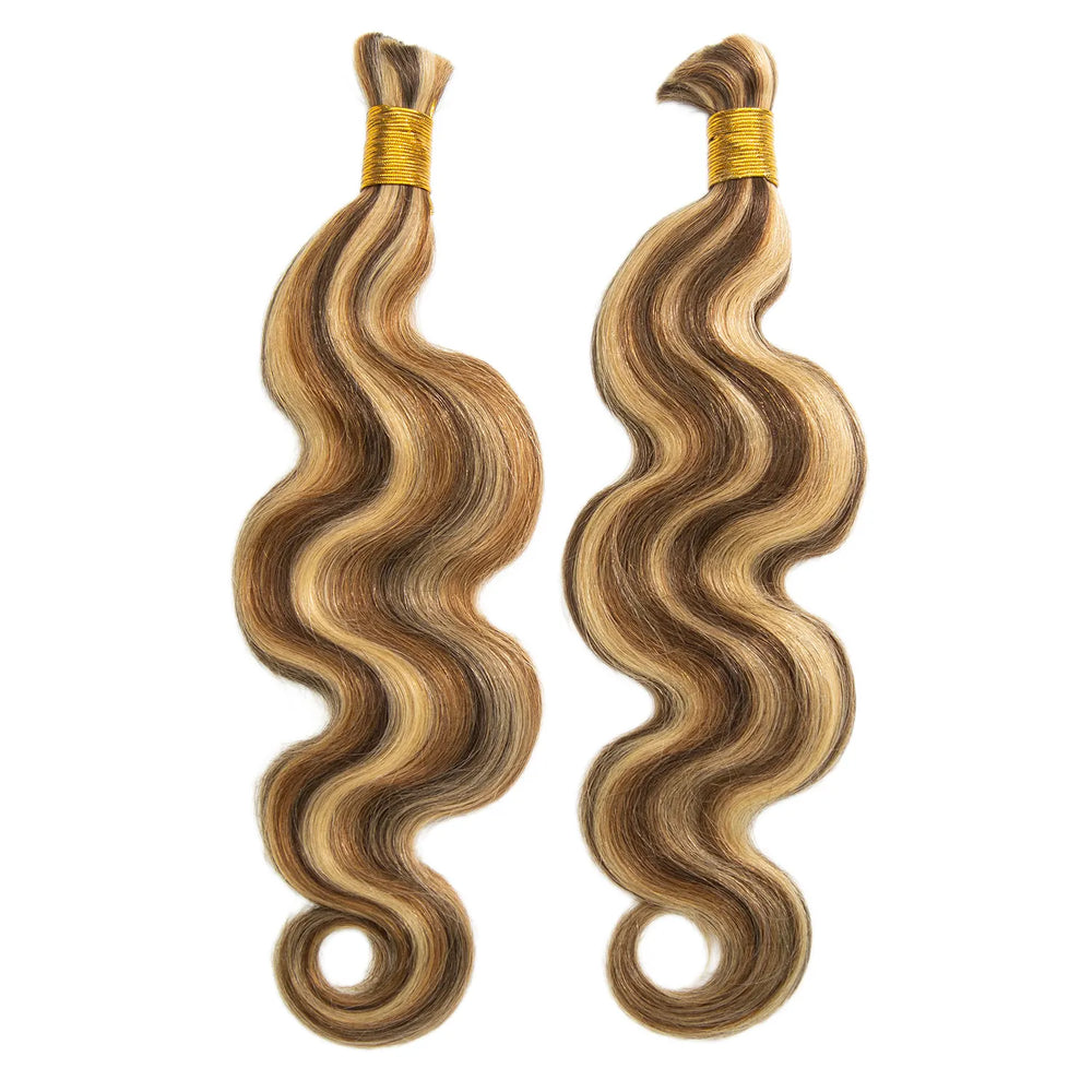 Ywigs Customized #4/27/30 Mix Color Body Wave Bulk Human Braiding Hair two bundles showing full wave texture