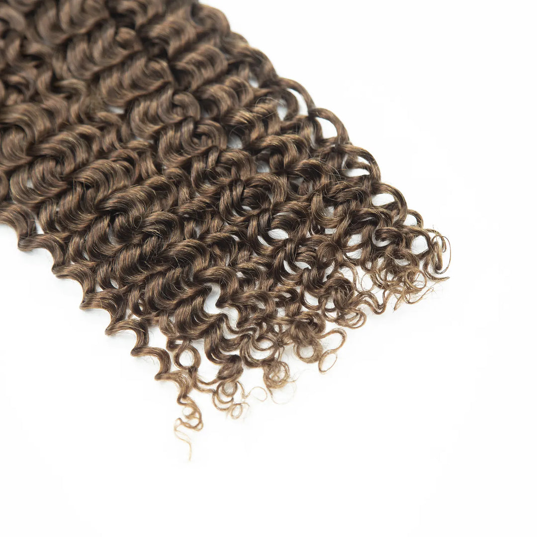 Close-up of Ywigs Customized #4 Medium Brown Water Wave Human Crochet Hair ends showing soft defined waves
