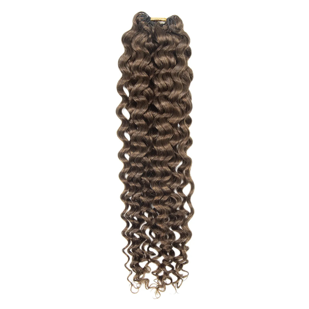Ywigs Customized #4 Medium Brown Water Wave Human Crochet Hair one bundle showing full wave texture