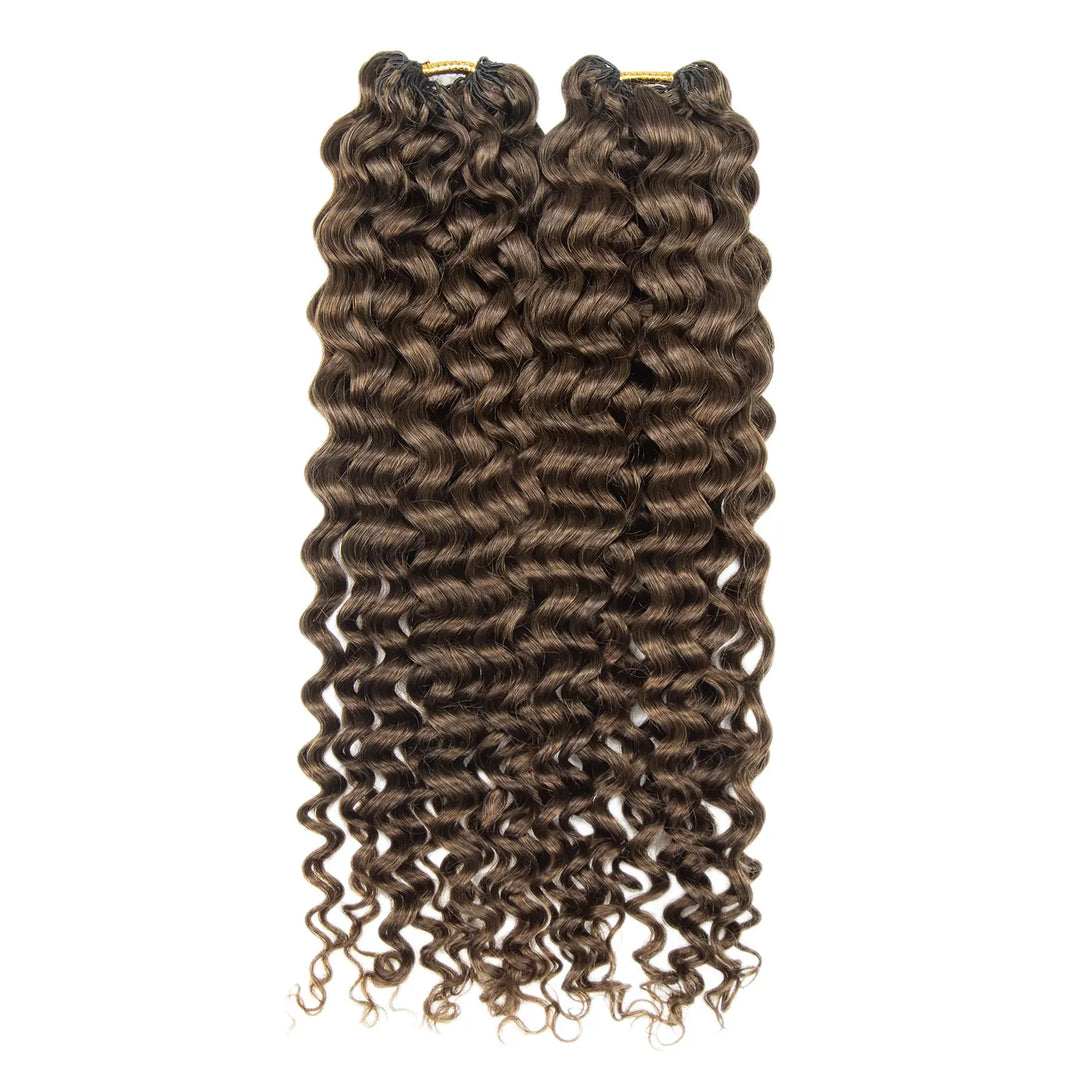 Ywigs Customized #4 Medium Brown Water Wave Human Crochet Hair two bundles showing full wave texture