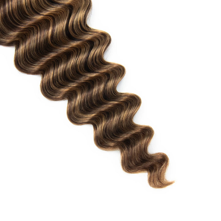 Close-up of Ywigs #D4/27 Loose Deep Wave Human Crochet Hair ends showing soft defined waves