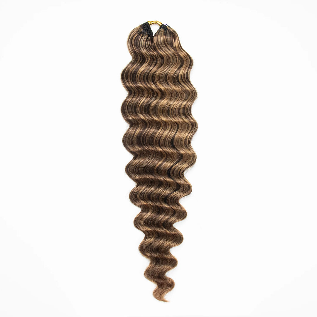 Ywigs #D4/27 Mix Color Blend Loose Deep Wave Human Crochet Hair one bundle showing full wave texture