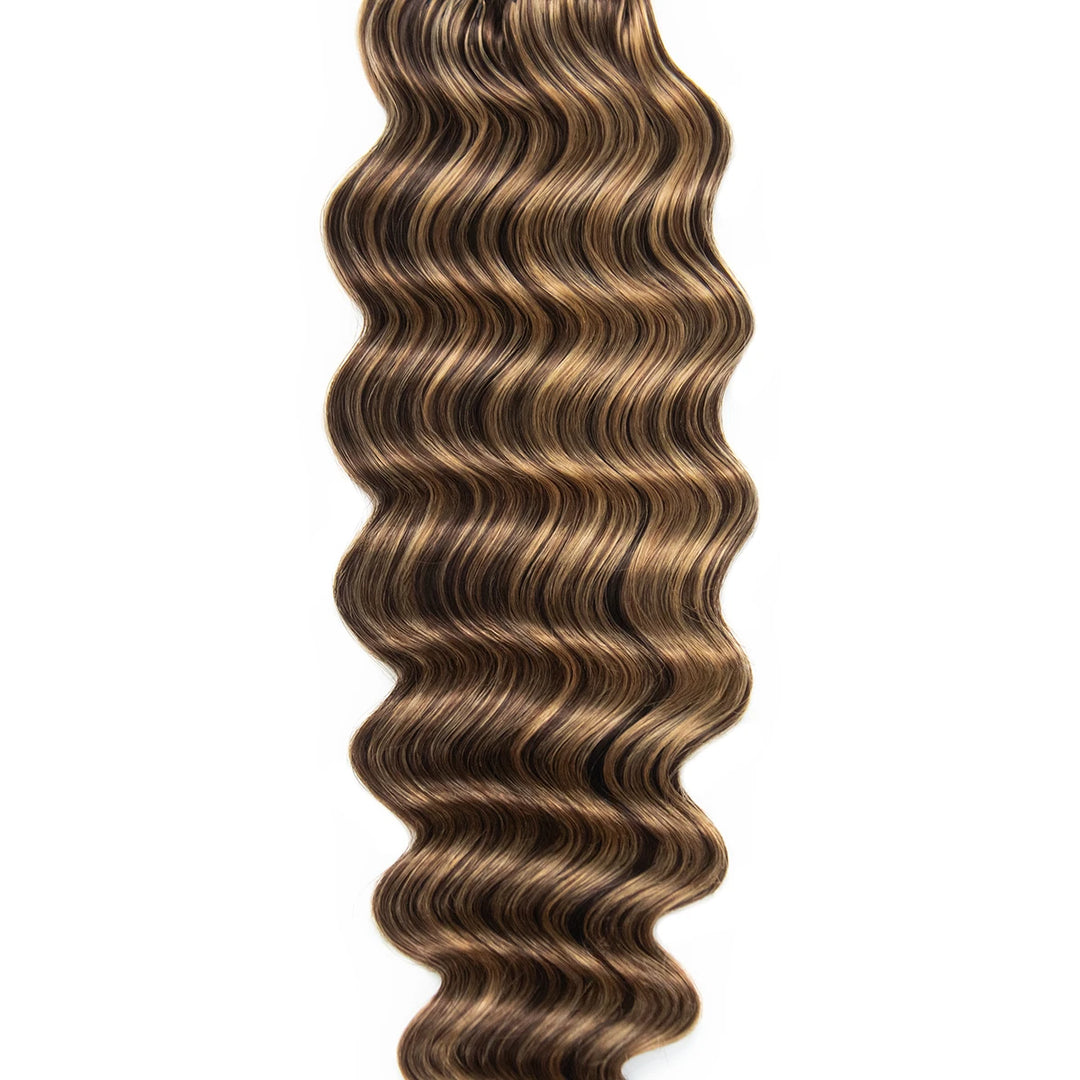 Close-up of Ywigs #D4/27 Loose Deep Wave Human Crochet Hair showing defined loose deep wave pattern and soft texture