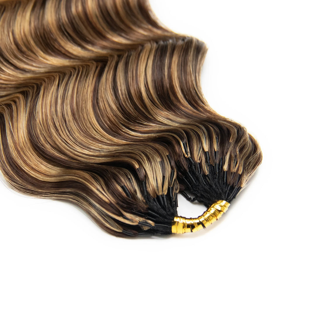 Top view of Ywigs #D4/27 Loose Deep Wave Human Crochet Hair showing neat strands and dimensional color blend