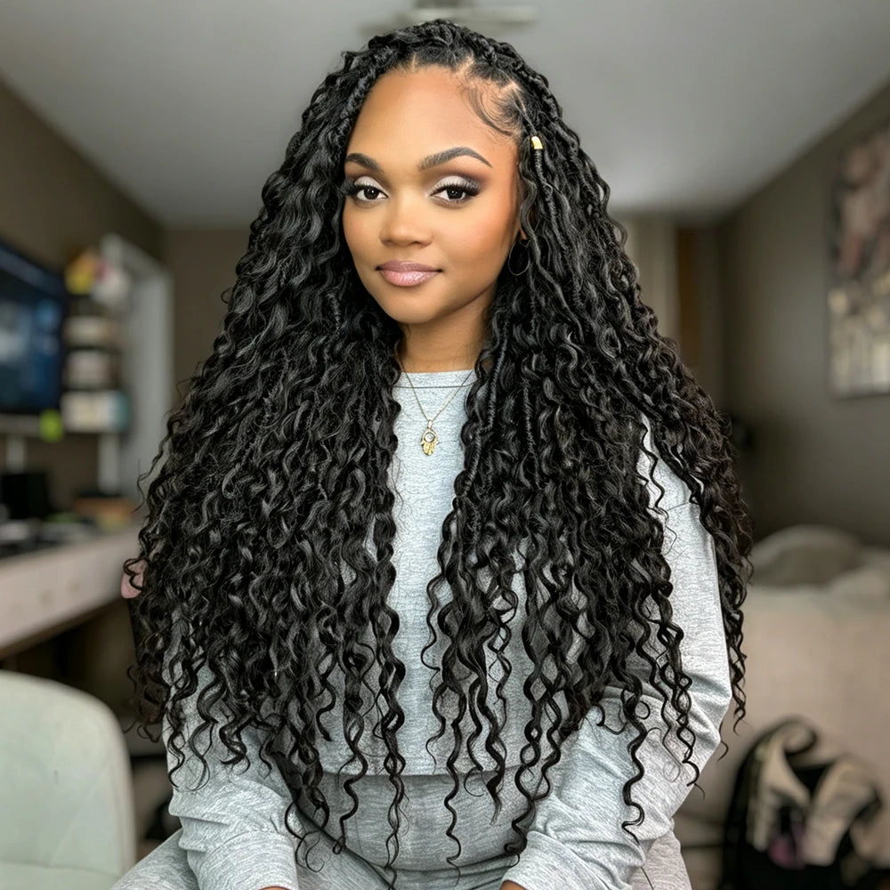 Ywigs Natural Black Deep Wave human crochet hair for crochet braid styles