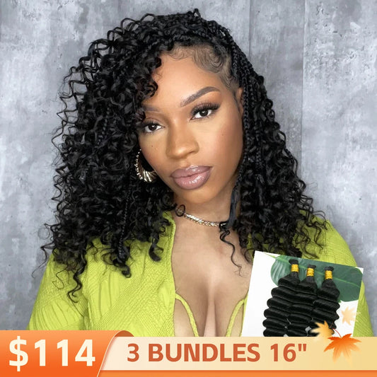 Ywigs Deep Wave Bulk Hair Extensions for Braiding front view