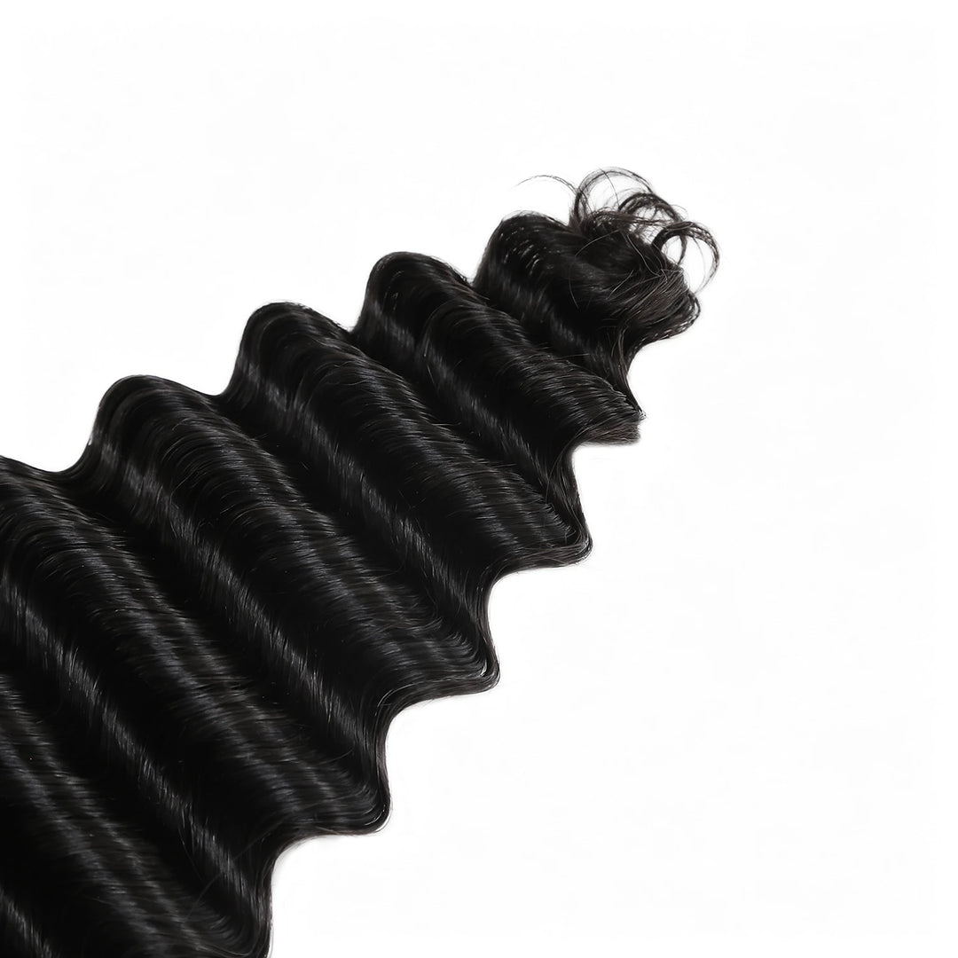 Close-up of Ywigs Deep Wave Human Crochet Hair ends showing soft defined waves