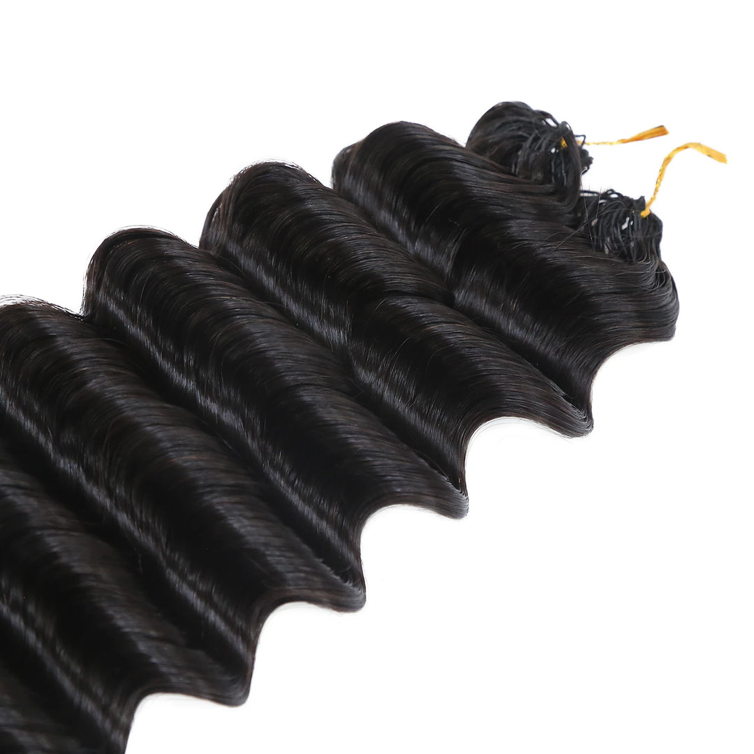Top view of Ywigs Deep Wave Human Crochet Hair for Miracle Knots showing neat strands and full texture
