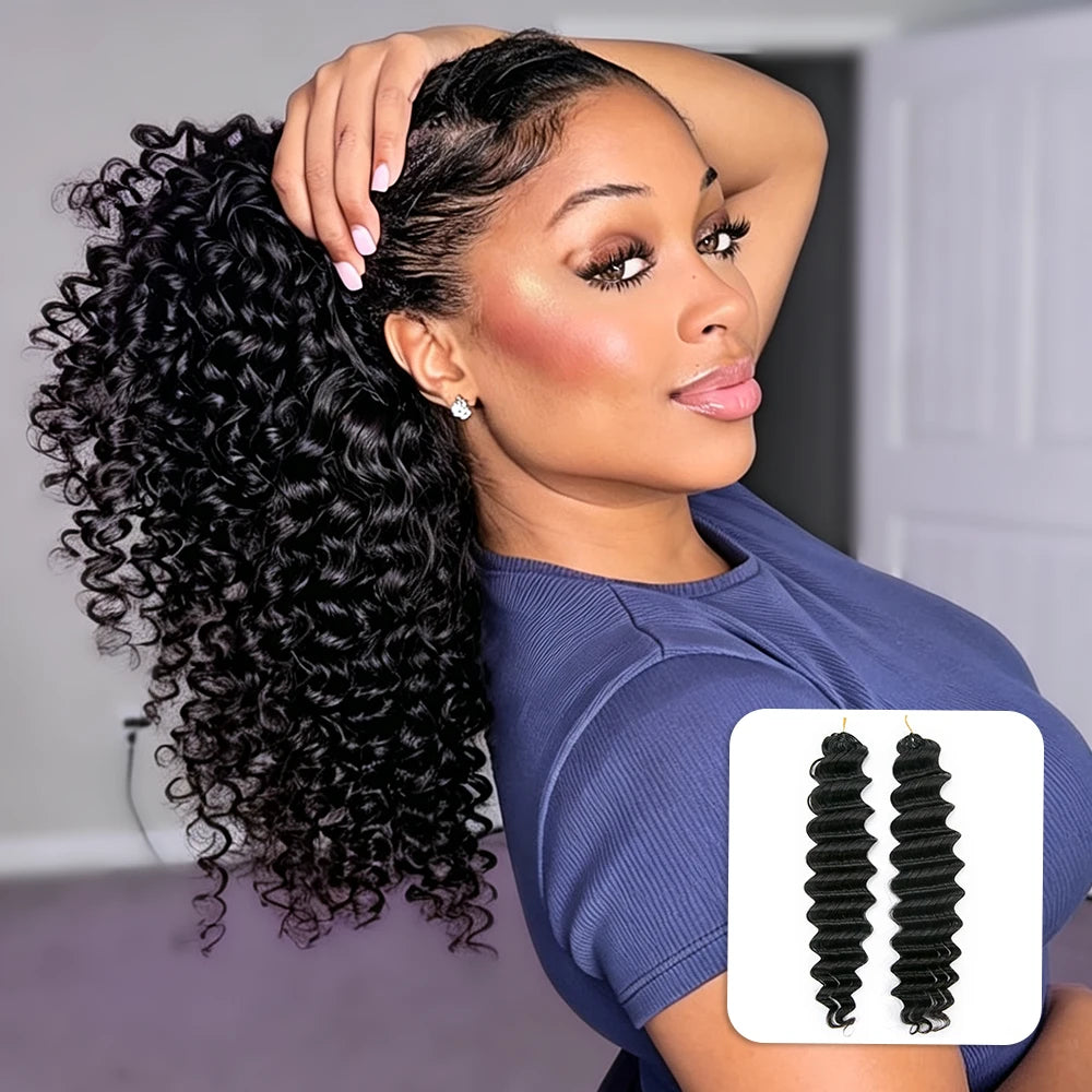 Ywigs Natural Black Deep Wave human crochet hair for model crochet styles